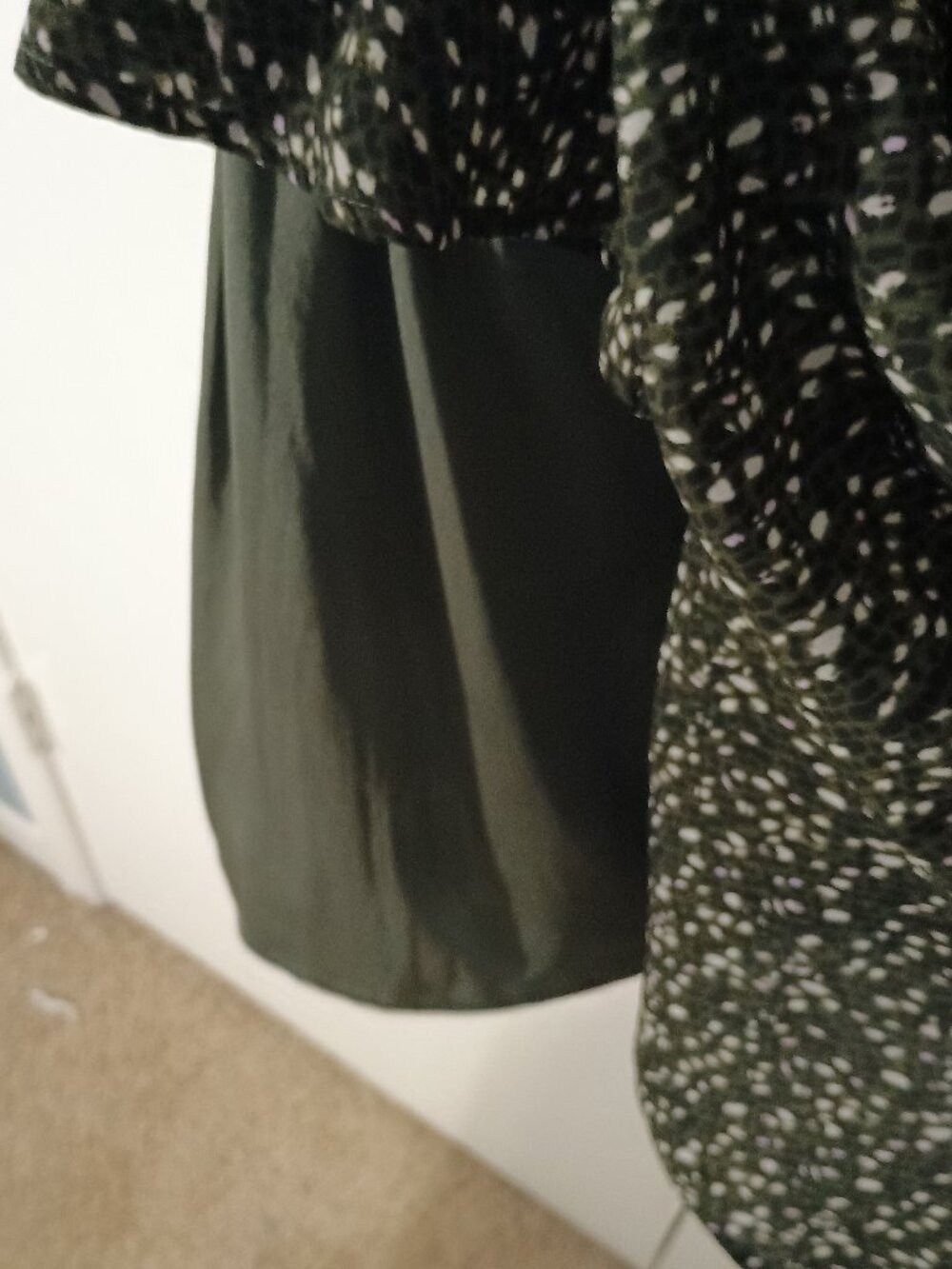 Mossimo Olive Green Abstract Print Faux Wrap Flutter Sleeve Dress M - Picture 4 of 10